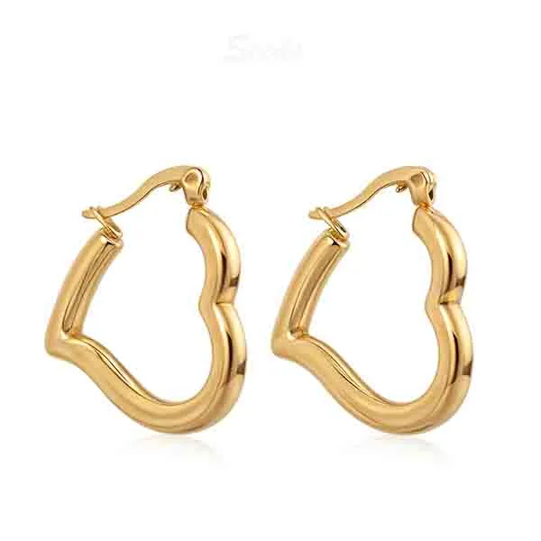 Brass heart huggie earring
