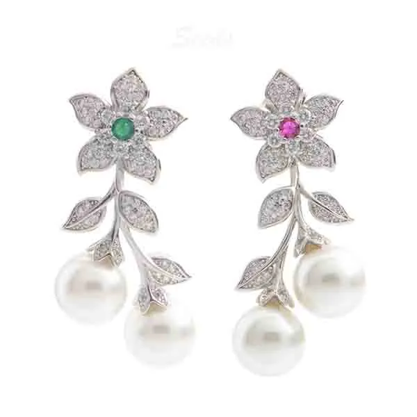 Flower zircon pearl earring