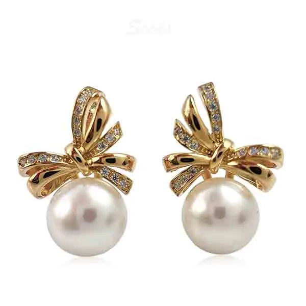 Bow pearl earring stud