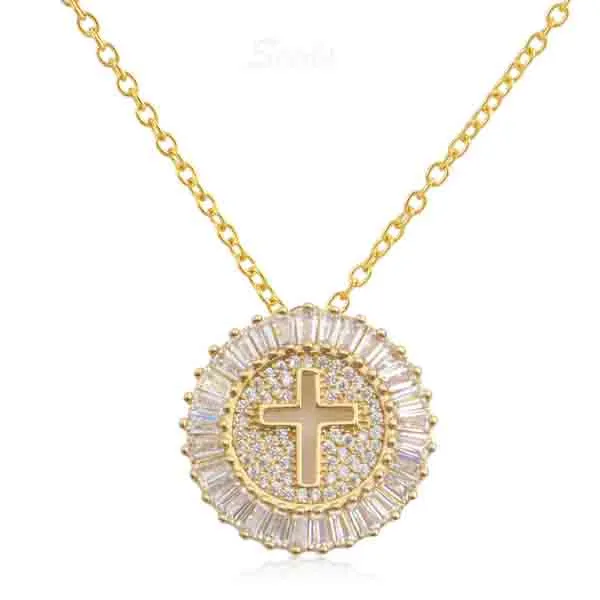 Brass gold cross pendant necklace