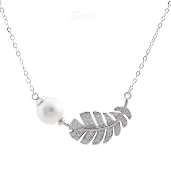 Brass feather pearl necklace