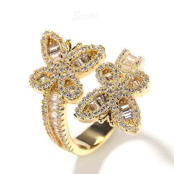 brass Butterfly zircon ring